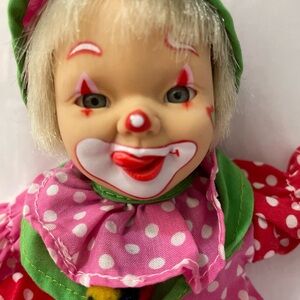 Vintage GIGO Palm Pal Polka Dot Clown Doll Bean Bag Kid- Pink and Green